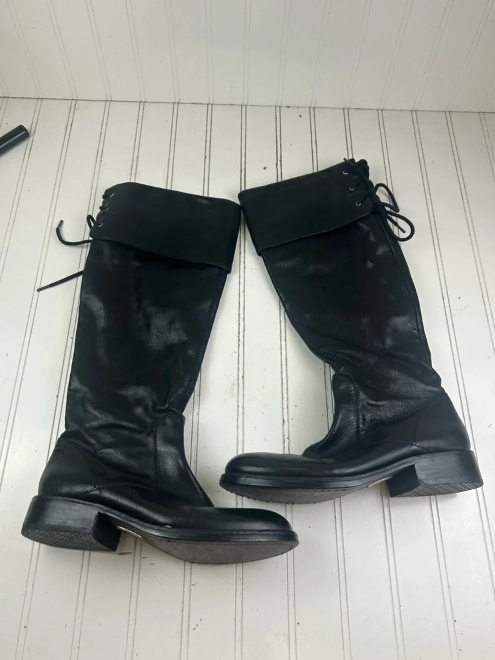 Vince Camuto Black Leather Over-the-Knee Lace-Up Zip Boots